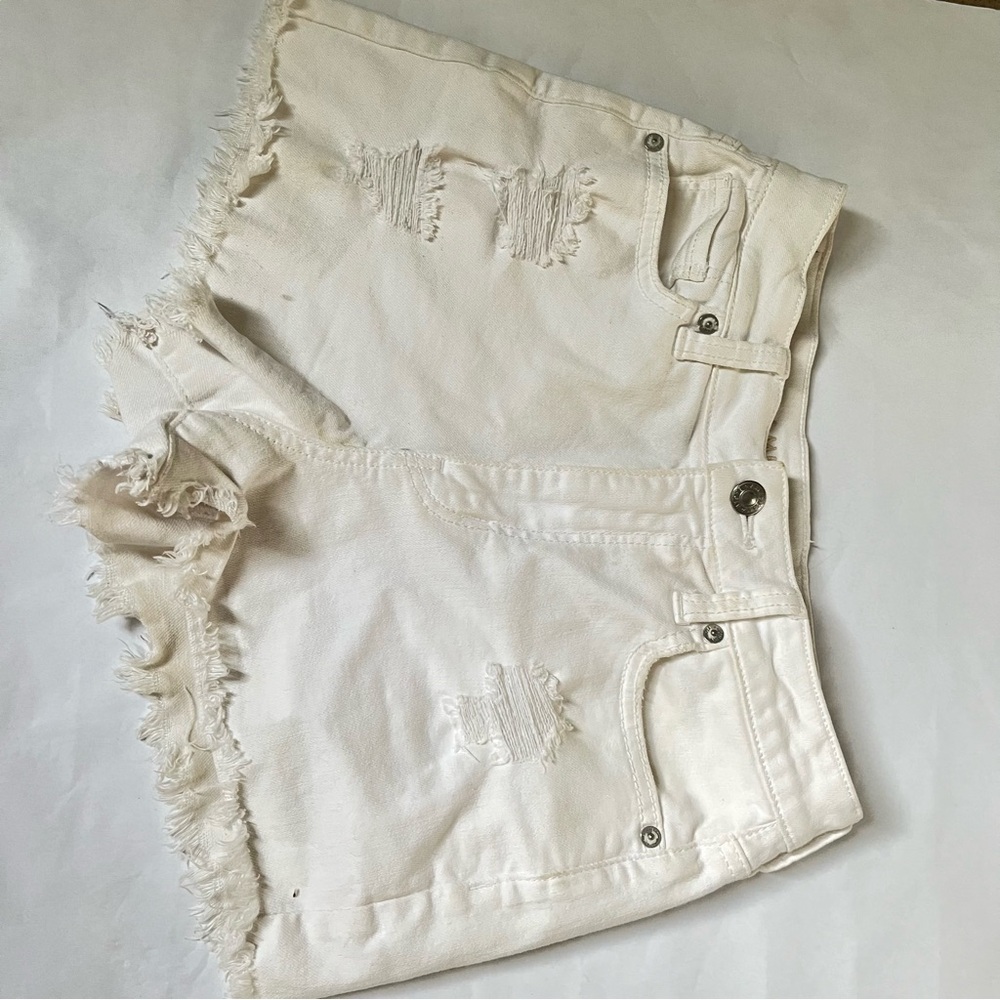 American Eagle White Ripped Jean Shorts